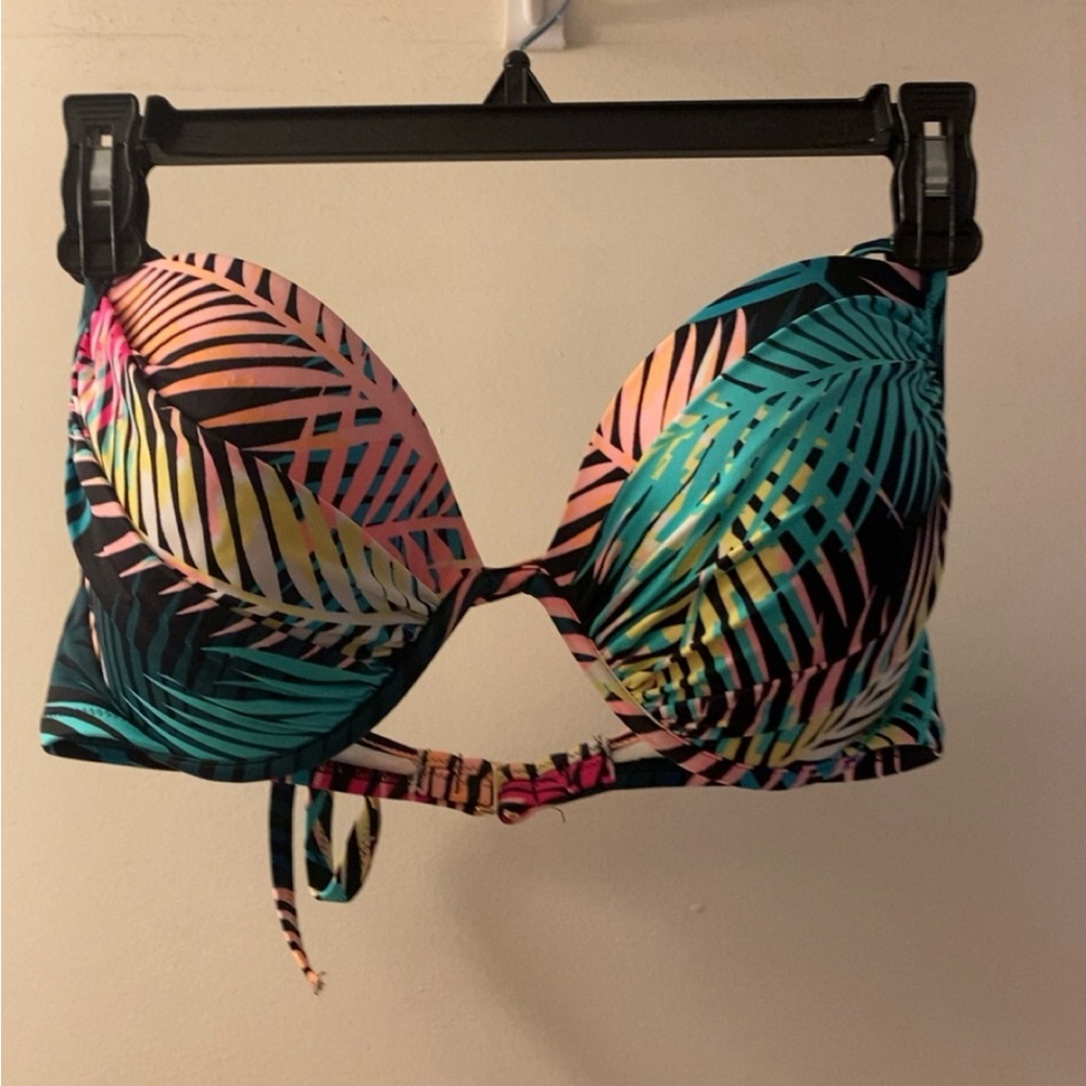 Pink and Blue Palm Leaf Bikini Top with Underwire Support